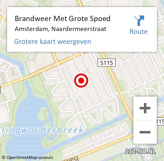 Locatie op kaart van de 112 melding: Brandweer Met Grote Spoed Naar Amsterdam, Naardermeerstraat op 19 maart 2023 22:46
