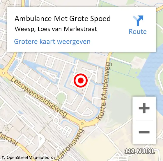 Locatie op kaart van de 112 melding: Ambulance Met Grote Spoed Naar Weesp, Loes van Marlestraat op 20 maart 2023 00:31