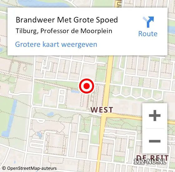 Locatie op kaart van de 112 melding: Brandweer Met Grote Spoed Naar Tilburg, Professor de Moorplein op 20 maart 2023 01:26