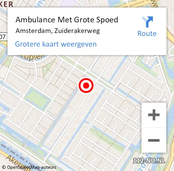 Locatie op kaart van de 112 melding: Ambulance Met Grote Spoed Naar Amsterdam, Zuiderakerweg op 20 maart 2023 05:42