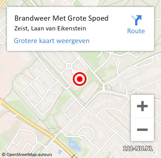 Locatie op kaart van de 112 melding: Brandweer Met Grote Spoed Naar Zeist, Laan van Eikenstein op 20 maart 2023 07:25