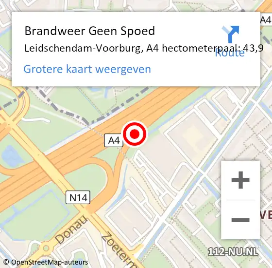 Locatie op kaart van de 112 melding: Brandweer Geen Spoed Naar Leidschendam-Voorburg, A4 hectometerpaal: 43,9 op 20 maart 2023 07:49