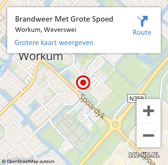 Locatie op kaart van de 112 melding: Brandweer Met Grote Spoed Naar Workum, Weverswei op 11 oktober 2013 23:26