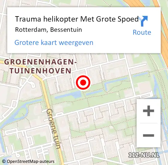 Locatie op kaart van de 112 melding: Trauma helikopter Met Grote Spoed Naar Rotterdam, Bessentuin op 20 maart 2023 08:40
