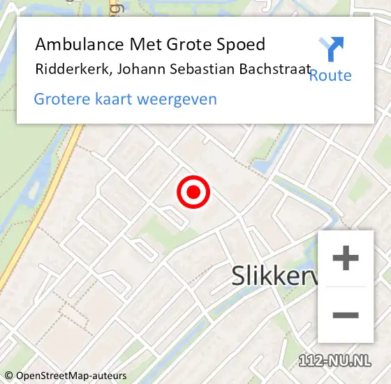 Locatie op kaart van de 112 melding: Ambulance Met Grote Spoed Naar Ridderkerk, Johann Sebastian Bachstraat op 20 maart 2023 08:56