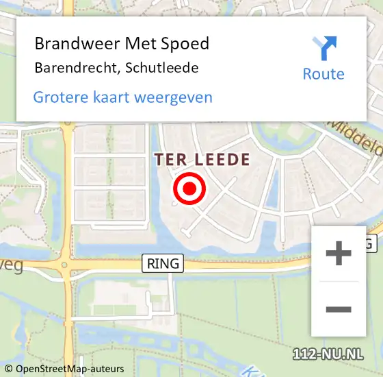 Locatie op kaart van de 112 melding: Brandweer Met Spoed Naar Barendrecht, Schutleede op 20 maart 2023 09:51