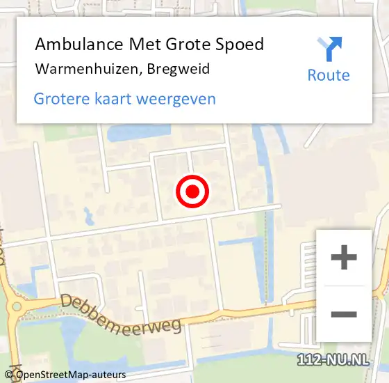 Locatie op kaart van de 112 melding: Ambulance Met Grote Spoed Naar Warmenhuizen, Bregweid op 20 maart 2023 09:52