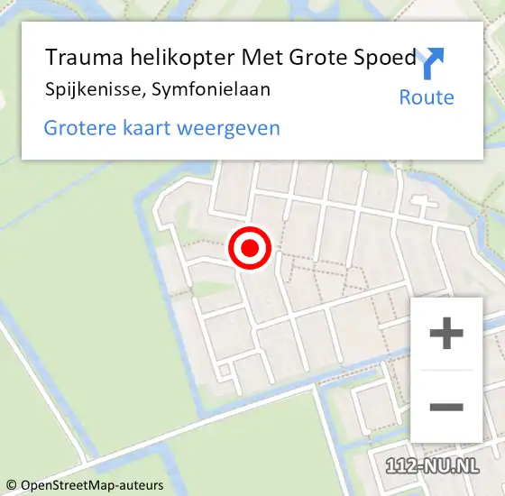 Locatie op kaart van de 112 melding: Trauma helikopter Met Grote Spoed Naar Spijkenisse, Symfonielaan op 20 maart 2023 10:06