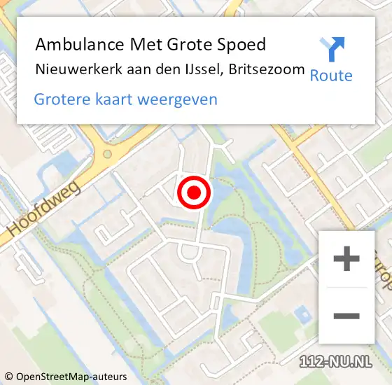 Locatie op kaart van de 112 melding: Ambulance Met Grote Spoed Naar Nieuwerkerk aan den IJssel, Britsezoom op 20 maart 2023 10:21