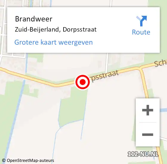 Locatie op kaart van de 112 melding: Brandweer Zuid-Beijerland, Dorpsstraat op 20 maart 2023 10:37