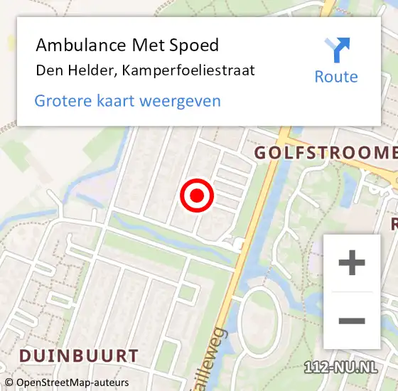 Locatie op kaart van de 112 melding: Ambulance Met Spoed Naar Den Helder, Kamperfoeliestraat op 20 maart 2023 10:42