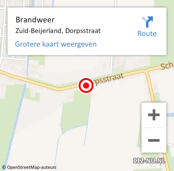 Locatie op kaart van de 112 melding: Brandweer Zuid-Beijerland, Dorpsstraat op 20 maart 2023 11:00