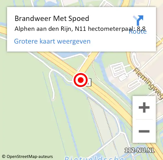 Locatie op kaart van de 112 melding: Brandweer Met Spoed Naar Alphen aan den Rijn, N11 hectometerpaal: 8,8 op 20 maart 2023 11:34