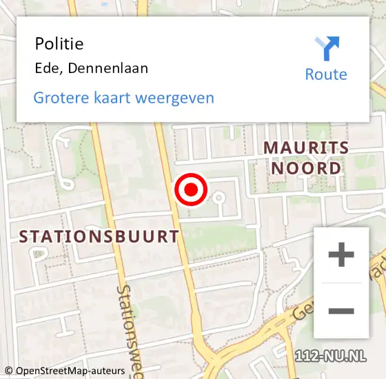 Locatie op kaart van de 112 melding: Politie Ede, Dennenlaan op 20 maart 2023 11:34