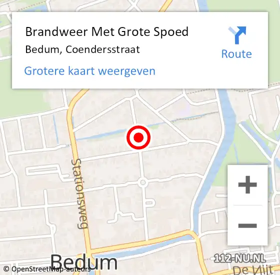 Locatie op kaart van de 112 melding: Brandweer Met Grote Spoed Naar Bedum, Coendersstraat op 20 maart 2023 12:04