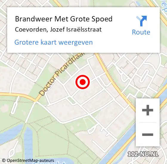 Locatie op kaart van de 112 melding: Brandweer Met Grote Spoed Naar Coevorden, Jozef Israëlsstraat op 20 maart 2023 12:15