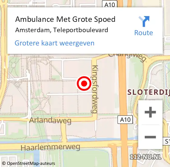 Locatie op kaart van de 112 melding: Ambulance Met Grote Spoed Naar Amsterdam, Teleportboulevard op 20 maart 2023 12:36