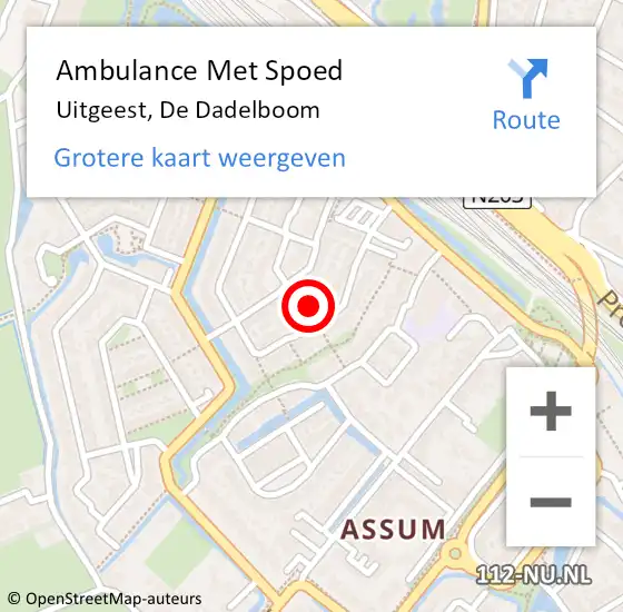 Locatie op kaart van de 112 melding: Ambulance Met Spoed Naar Uitgeest, De Dadelboom op 20 maart 2023 12:48