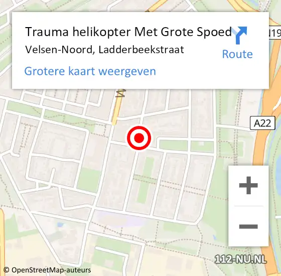 Locatie op kaart van de 112 melding: Trauma helikopter Met Grote Spoed Naar Velsen-Noord, Ladderbeekstraat op 20 maart 2023 13:14