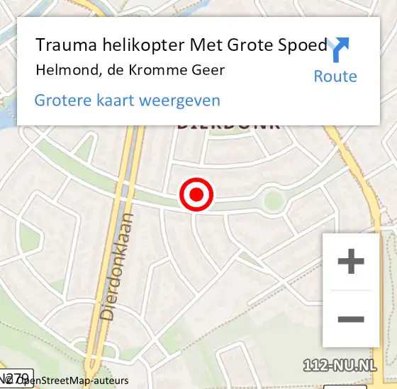 Locatie op kaart van de 112 melding: Trauma helikopter Met Grote Spoed Naar Helmond, de Kromme Geer op 20 maart 2023 13:22