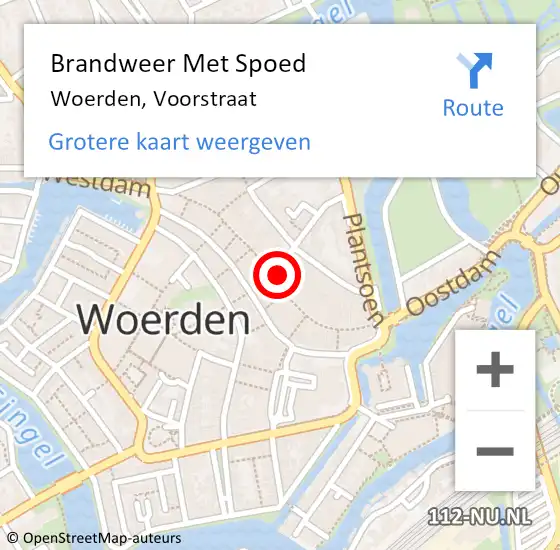 Locatie op kaart van de 112 melding: Brandweer Met Spoed Naar Woerden, Voorstraat op 20 maart 2023 13:31