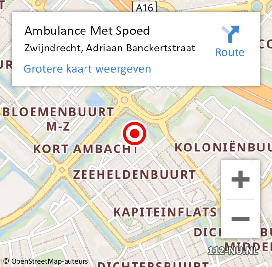 Locatie op kaart van de 112 melding: Ambulance Met Spoed Naar Zwijndrecht, Adriaan Banckertstraat op 20 maart 2023 13:48