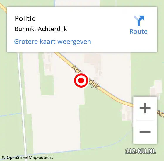 Locatie op kaart van de 112 melding: Politie Bunnik, Achterdijk op 20 maart 2023 13:51