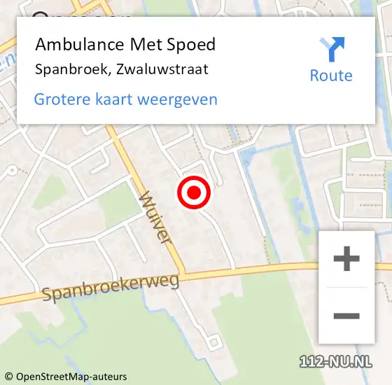 Locatie op kaart van de 112 melding: Ambulance Met Spoed Naar Spanbroek, Zwaluwstraat op 20 maart 2023 14:03