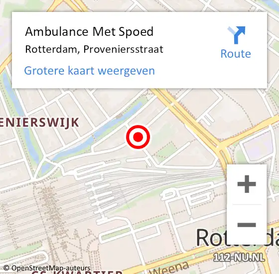 Locatie op kaart van de 112 melding: Ambulance Met Spoed Naar Rotterdam, Proveniersstraat op 20 maart 2023 14:03