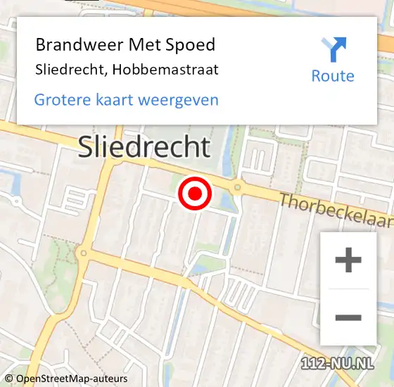 Locatie op kaart van de 112 melding: Brandweer Met Spoed Naar Sliedrecht, Hobbemastraat op 20 maart 2023 14:10