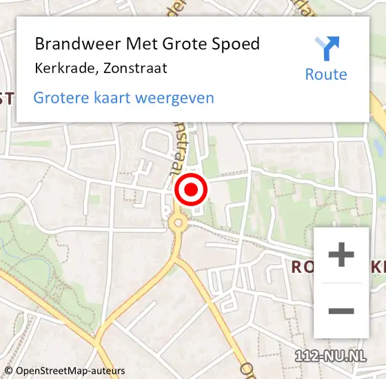 Locatie op kaart van de 112 melding: Brandweer Met Grote Spoed Naar Kerkrade, Zonstraat op 20 maart 2023 14:10