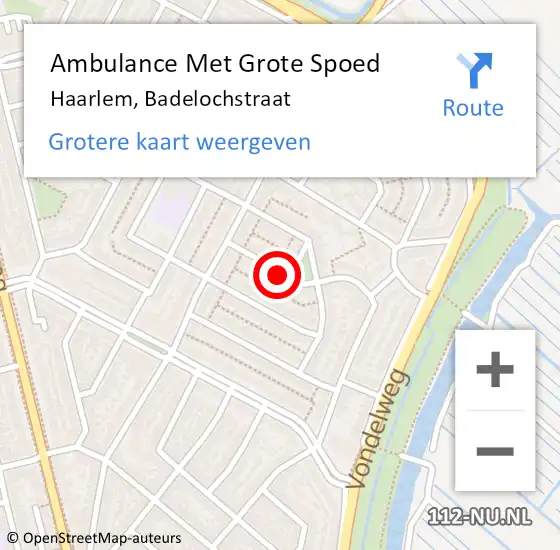 Locatie op kaart van de 112 melding: Ambulance Met Grote Spoed Naar Haarlem, Badelochstraat op 20 maart 2023 14:29