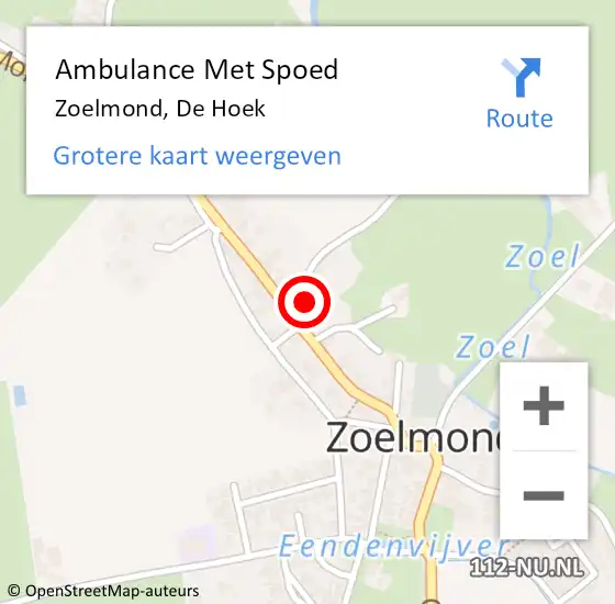 Locatie op kaart van de 112 melding: Ambulance Met Spoed Naar Zoelmond, De Hoek op 19 augustus 2014 15:21