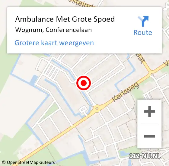 Locatie op kaart van de 112 melding: Ambulance Met Grote Spoed Naar Wognum, Conferencelaan op 20 maart 2023 15:08