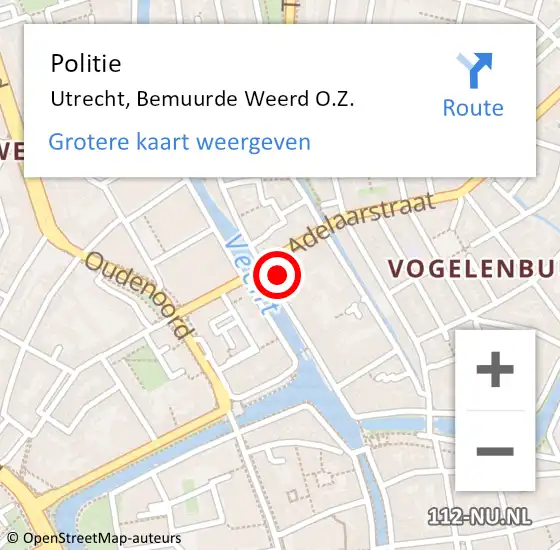 Locatie op kaart van de 112 melding: Politie Utrecht, Bemuurde Weerd O.Z. op 20 maart 2023 15:14