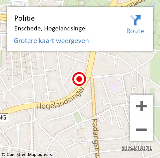 Locatie op kaart van de 112 melding: Politie Enschede, Hogelandsingel op 20 maart 2023 15:29