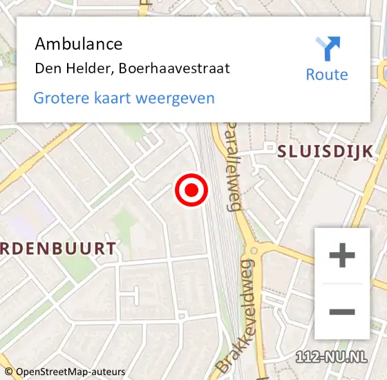 Locatie op kaart van de 112 melding: Ambulance Den Helder, Boerhaavestraat op 20 maart 2023 15:33