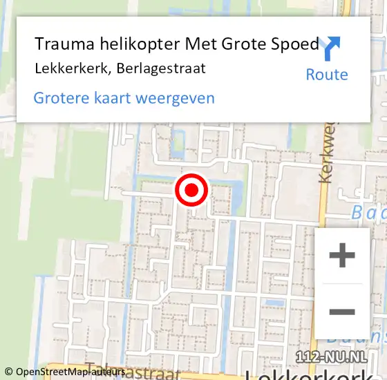 Locatie op kaart van de 112 melding: Trauma helikopter Met Grote Spoed Naar Lekkerkerk, Berlagestraat op 20 maart 2023 16:10
