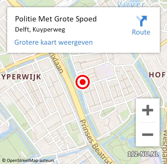 Locatie op kaart van de 112 melding: Politie Met Grote Spoed Naar Delft, Kuyperweg op 20 maart 2023 16:11