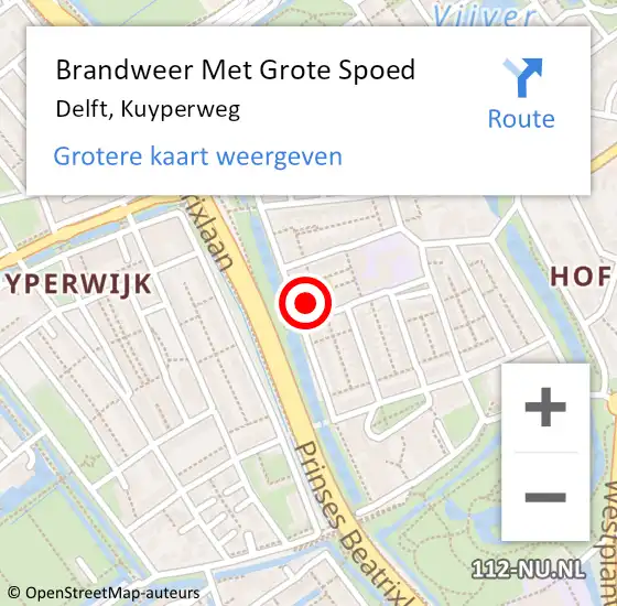 Locatie op kaart van de 112 melding: Brandweer Met Grote Spoed Naar Delft, Kuyperweg op 20 maart 2023 16:12