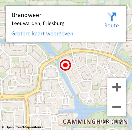 Locatie op kaart van de 112 melding: Brandweer Leeuwarden, Friesburg op 20 maart 2023 16:27