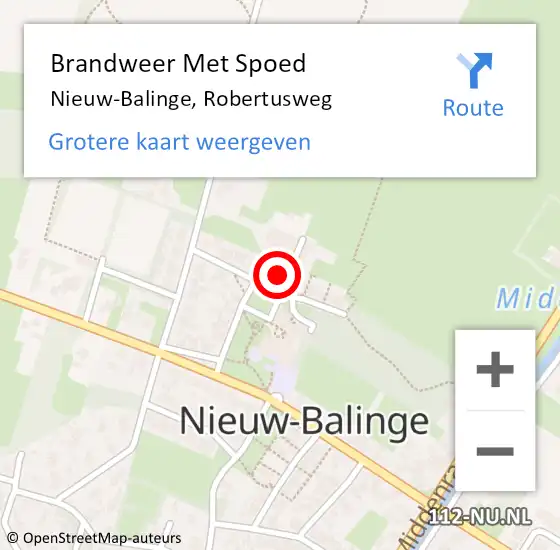 Locatie op kaart van de 112 melding: Brandweer Met Spoed Naar Nieuw-Balinge, Robertusweg op 20 maart 2023 16:40