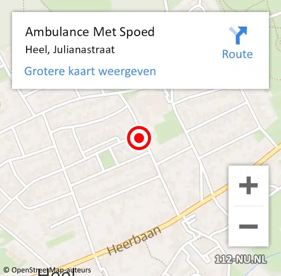 Locatie op kaart van de 112 melding: Ambulance Met Spoed Naar Heel, Julianastraat op 20 maart 2023 16:49