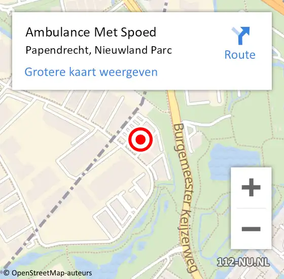 Locatie op kaart van de 112 melding: Ambulance Met Spoed Naar Papendrecht, Nieuwland Parc op 20 maart 2023 17:09