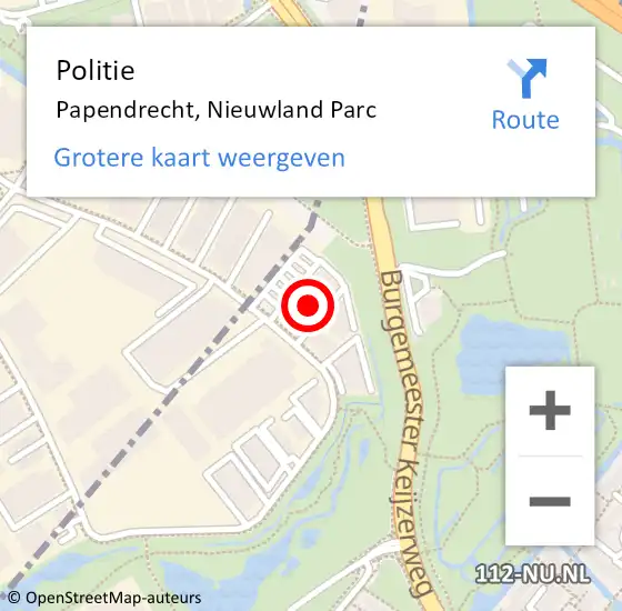 Locatie op kaart van de 112 melding: Politie Papendrecht, Nieuwland Parc op 20 maart 2023 17:10