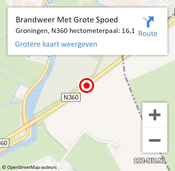 Locatie op kaart van de 112 melding: Brandweer Met Grote Spoed Naar Groningen, N360 hectometerpaal: 16,1 op 20 maart 2023 17:40