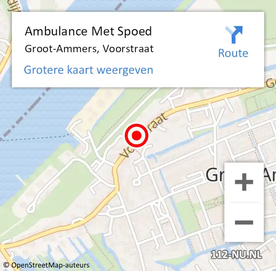 Locatie op kaart van de 112 melding: Ambulance Met Spoed Naar Groot-Ammers, Voorstraat op 20 maart 2023 17:46