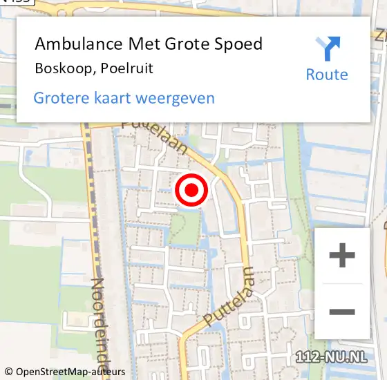 Locatie op kaart van de 112 melding: Ambulance Met Grote Spoed Naar Boskoop, Poelruit op 20 maart 2023 18:26