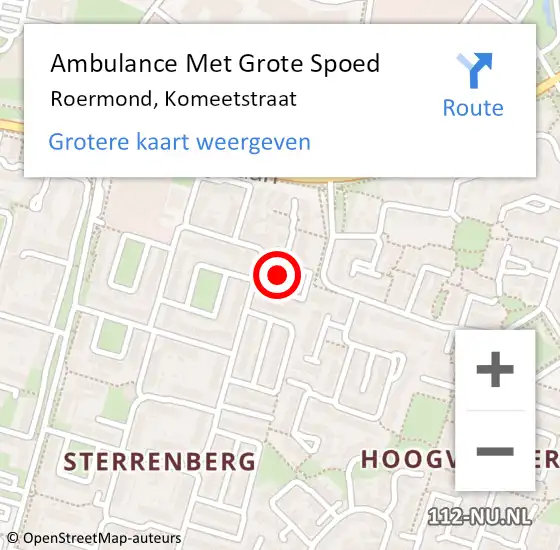 Locatie op kaart van de 112 melding: Ambulance Met Grote Spoed Naar Roermond, Komeetstraat op 20 maart 2023 18:36