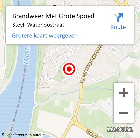 Locatie op kaart van de 112 melding: Brandweer Met Grote Spoed Naar Steyl, Waterloostraat op 20 maart 2023 20:41